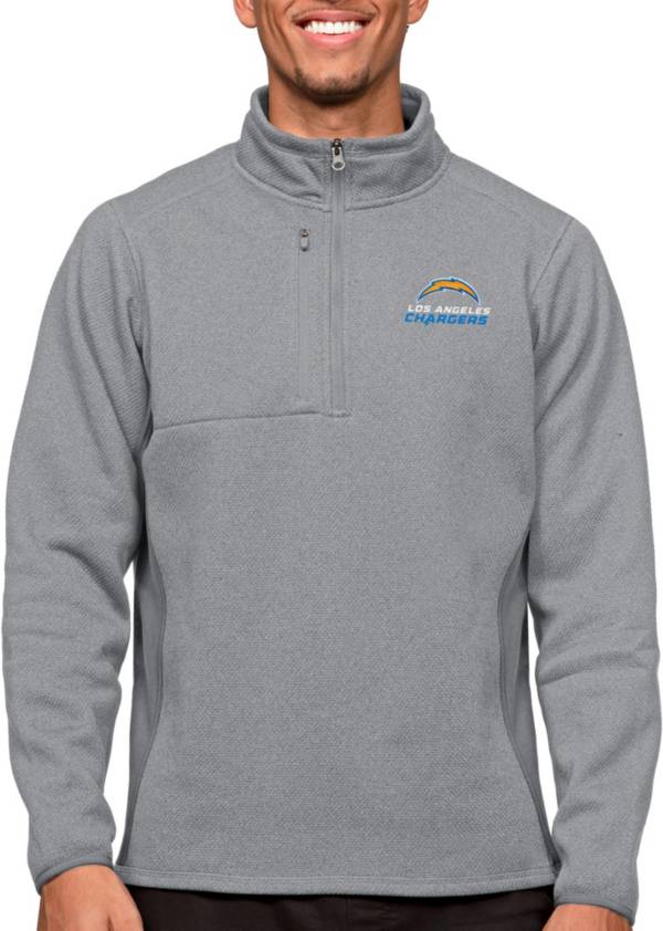 Antigua Los Angeles Chargers Course Light Grey Heather Quarter-Zip Long Sleeve Pullover T-Shirt product image