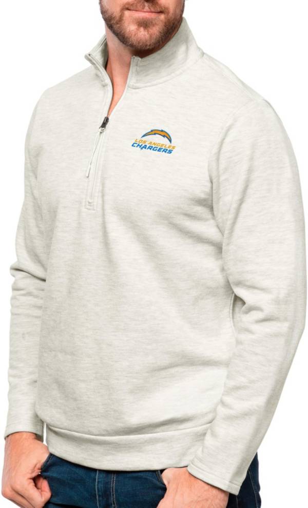 Antigua Los Angeles Chargers Oatmeal Gambit Quarter-Zip Long Sleeve Pullover T-Shirt product image