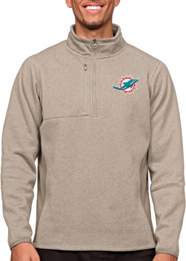 Antigua Miami Dolphins Course Oatmeal Heather Quarter-Zip Long Sleeve Pullover T-Shirt product image