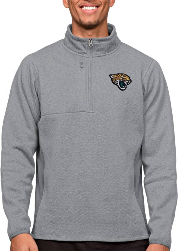 Antigua Jacksonville Jaguars Course Light Grey Heather Quarter-Zip Long Sleeve Pullover T-Shirt product image