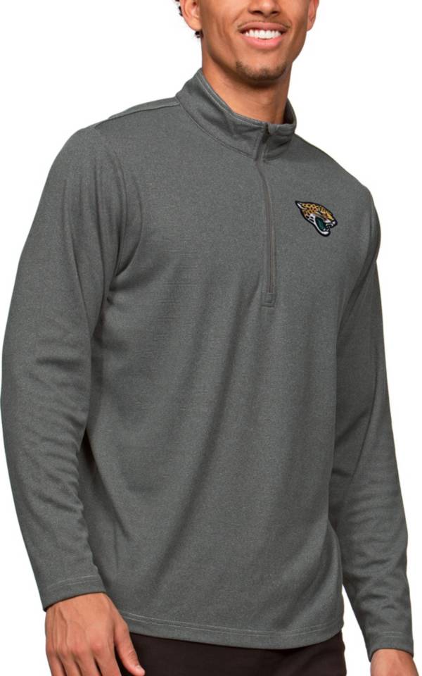 Antigua Jacksonville Jaguars Course Charcoal Heather Quarter-Zip Long Sleeve Pullover T-Shirt product image