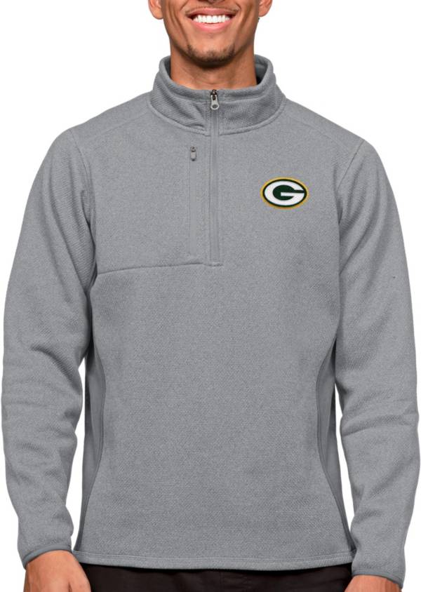 Antigua Green Bay Packers Course Light Grey Heather Quarter-Zip Long Sleeve Pullover T-Shirt product image