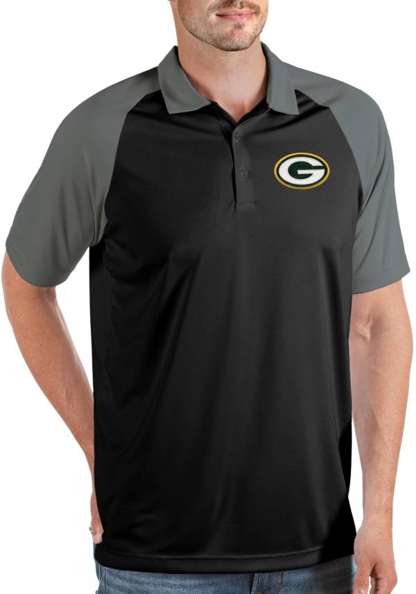 Antigua Men's Green Bay Packers Nova Black/Grey Polo product image