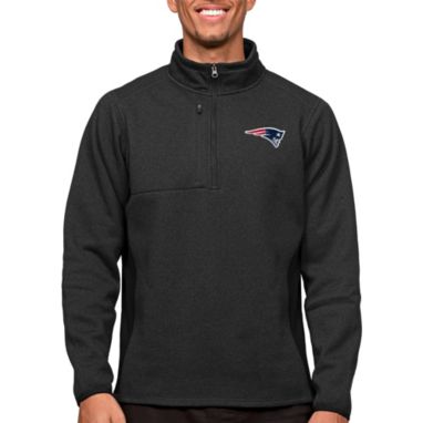 sorry, Antigua New England Patriots Course Black Heather Quarter-Zip Long Sleeve Pullover T-Shirt is currently out of stock