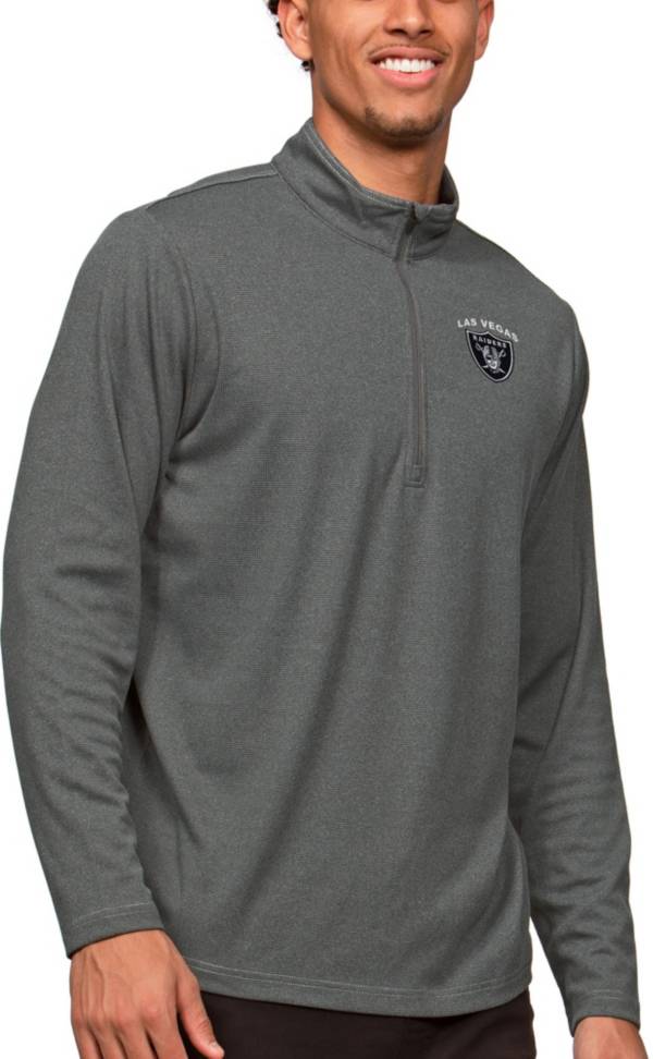 Antigua Las Vegas Raiders Course Charcoal Heather Quarter-Zip Long Sleeve Pullover T-Shirt product image
