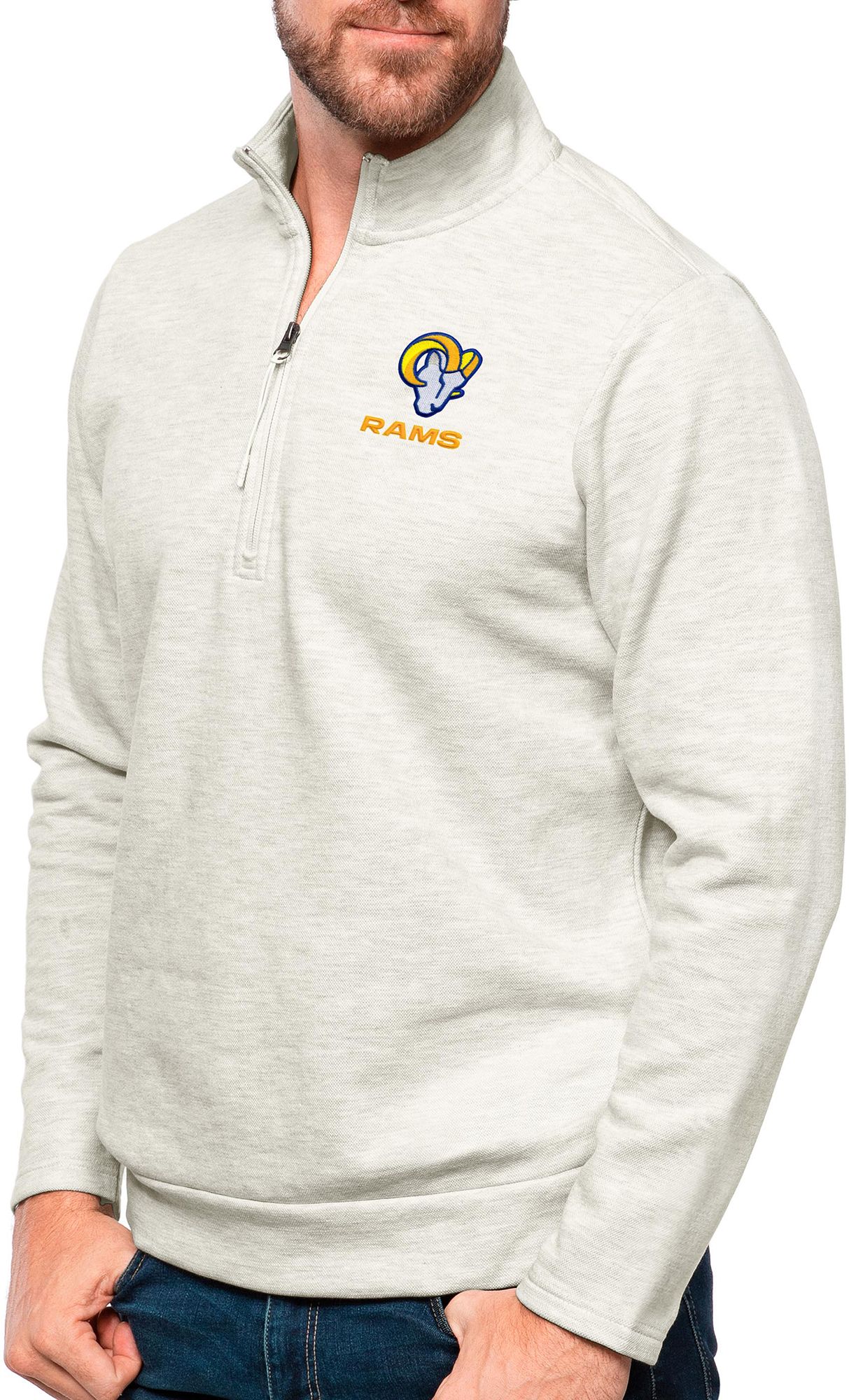 Antigua Los Angeles Rams Oatmeal Gambit Quarter-Zip Long Sleeve Pullover T-Shirt