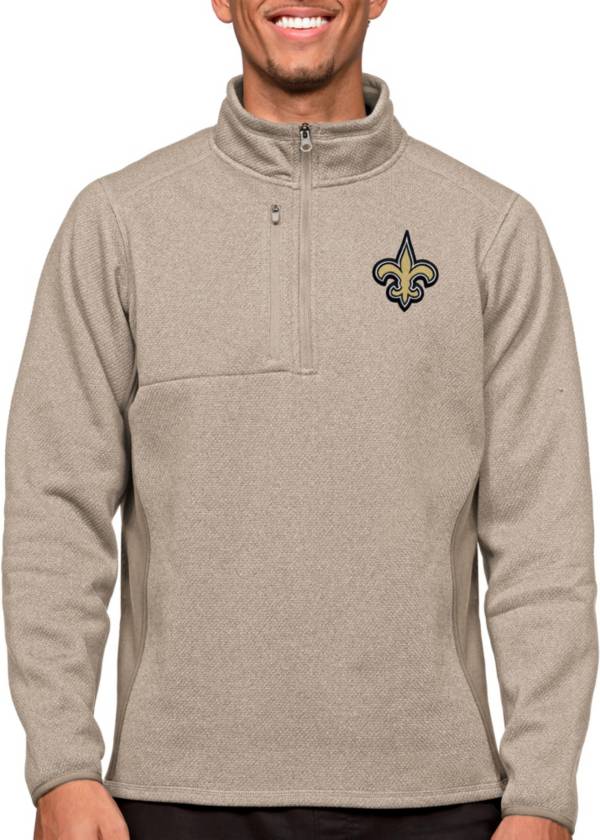 Men's Antigua Black/Gold New Orleans Saints Generation Quarter-Zip Pullover Jacket