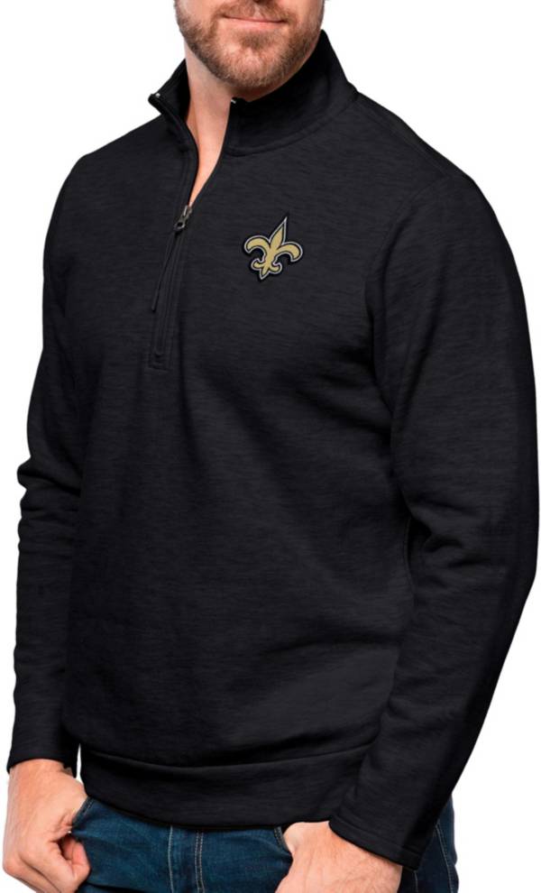 Antigua New Orleans Saints Black Heather Gambit Quarter-Zip Long Sleeve Pullover T-Shirt product image