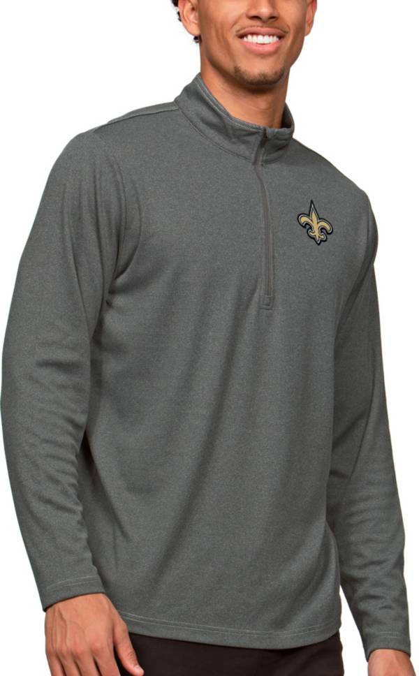 Antigua New Orleans Saints Course Charcoal Heather Quarter-Zip Long Sleeve Pullover T-Shirt product image