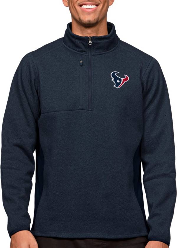 Antigua Houston Texans Course Navy Heather Quarter-Zip Long Sleeve Pullover T-Shirt product image