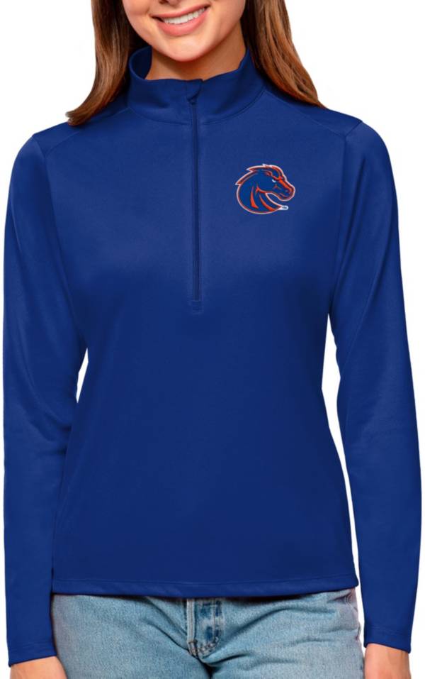 Women's Antigua Black Boise State Broncos Victory Crewneck Pullover  Sweatshirt