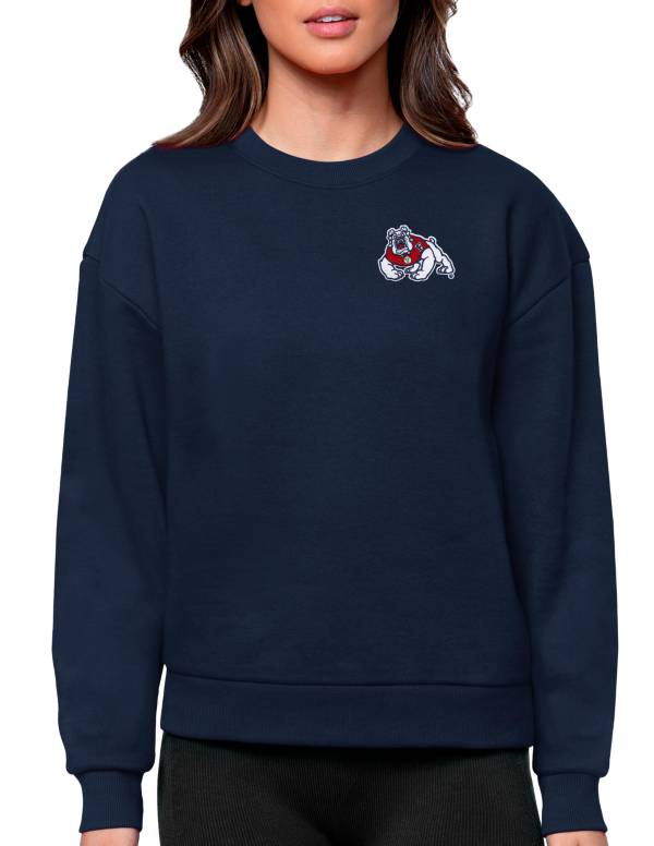 Antigua Women's Atlanta Braves Navy Victory Crew Pullover