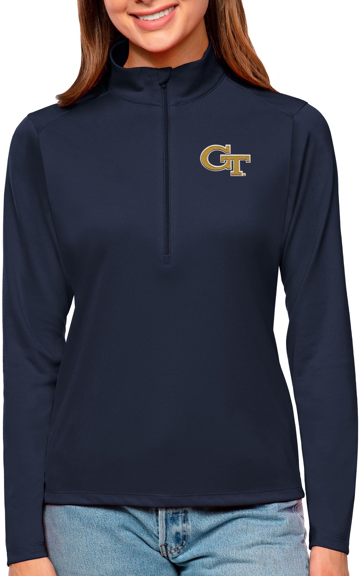 Antigua Women's Georgia Tech Yellow Jackets Navy Tribute Quarter-Zip Shirt