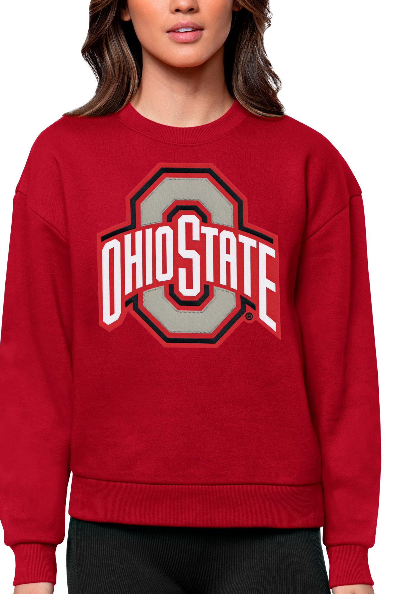 Antigua Women's Ohio State Buckeyes Dark Red Victory Crew Sweatshirt