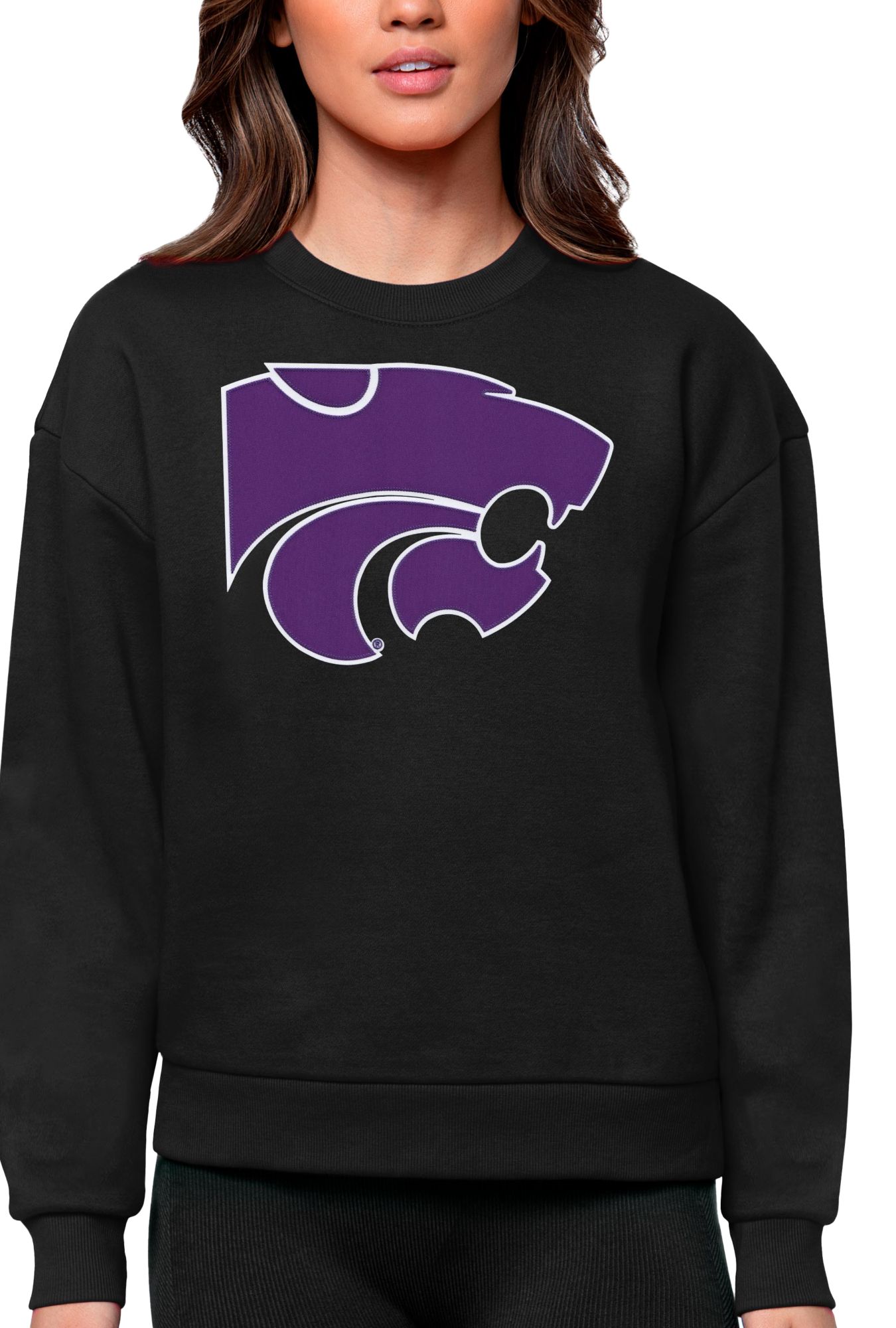 Antigua Women's Kansas State Wildcats Black Victory Crew Sweatshirt