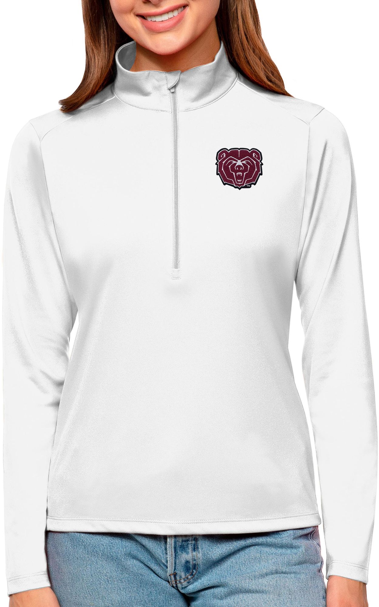 Antigua Women's Missouri State Bears White Tribute Quarter-Zip Shirt