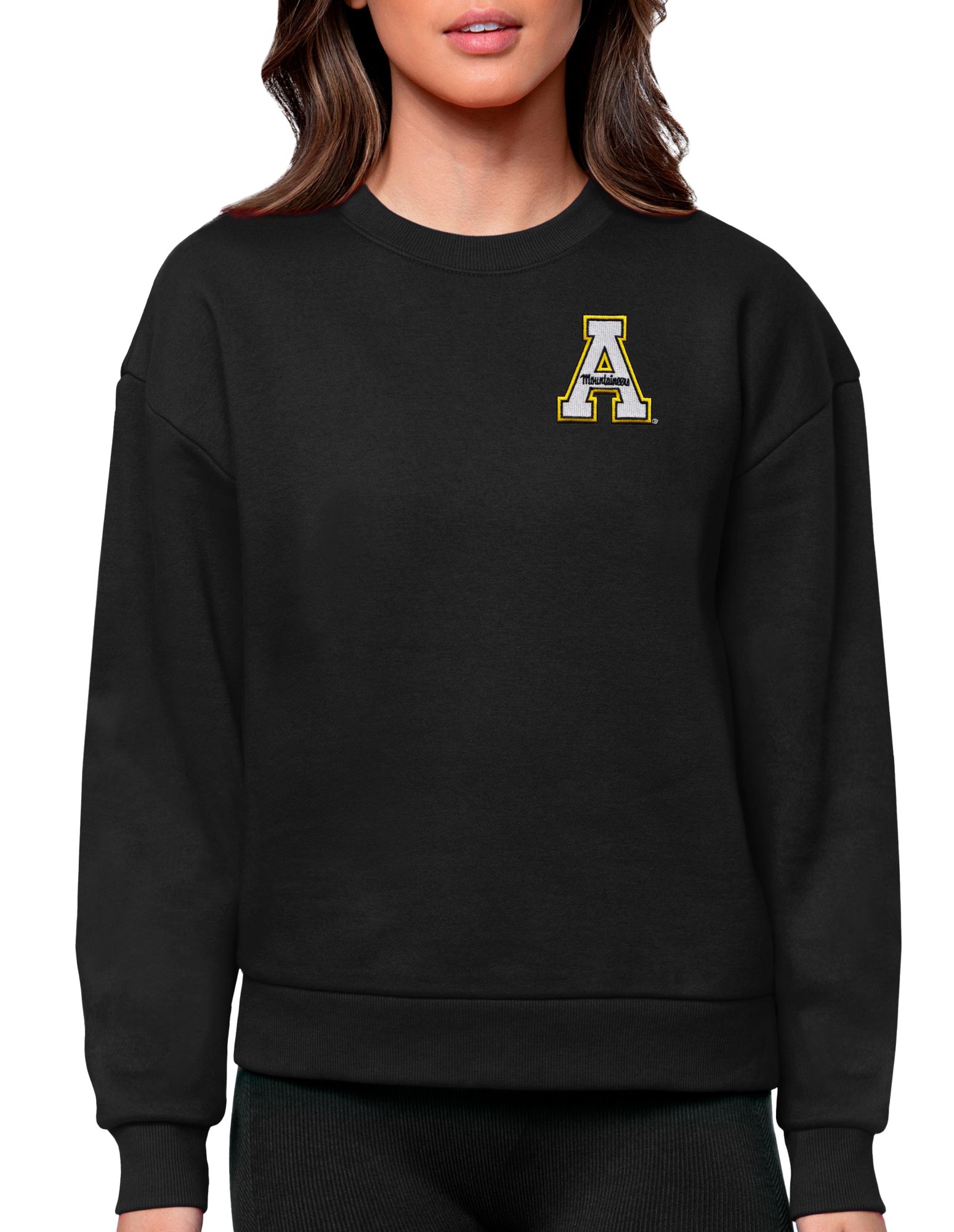 Antigua Women's Appalachian State Mountaineers Black Victory Crew Sweatshirt