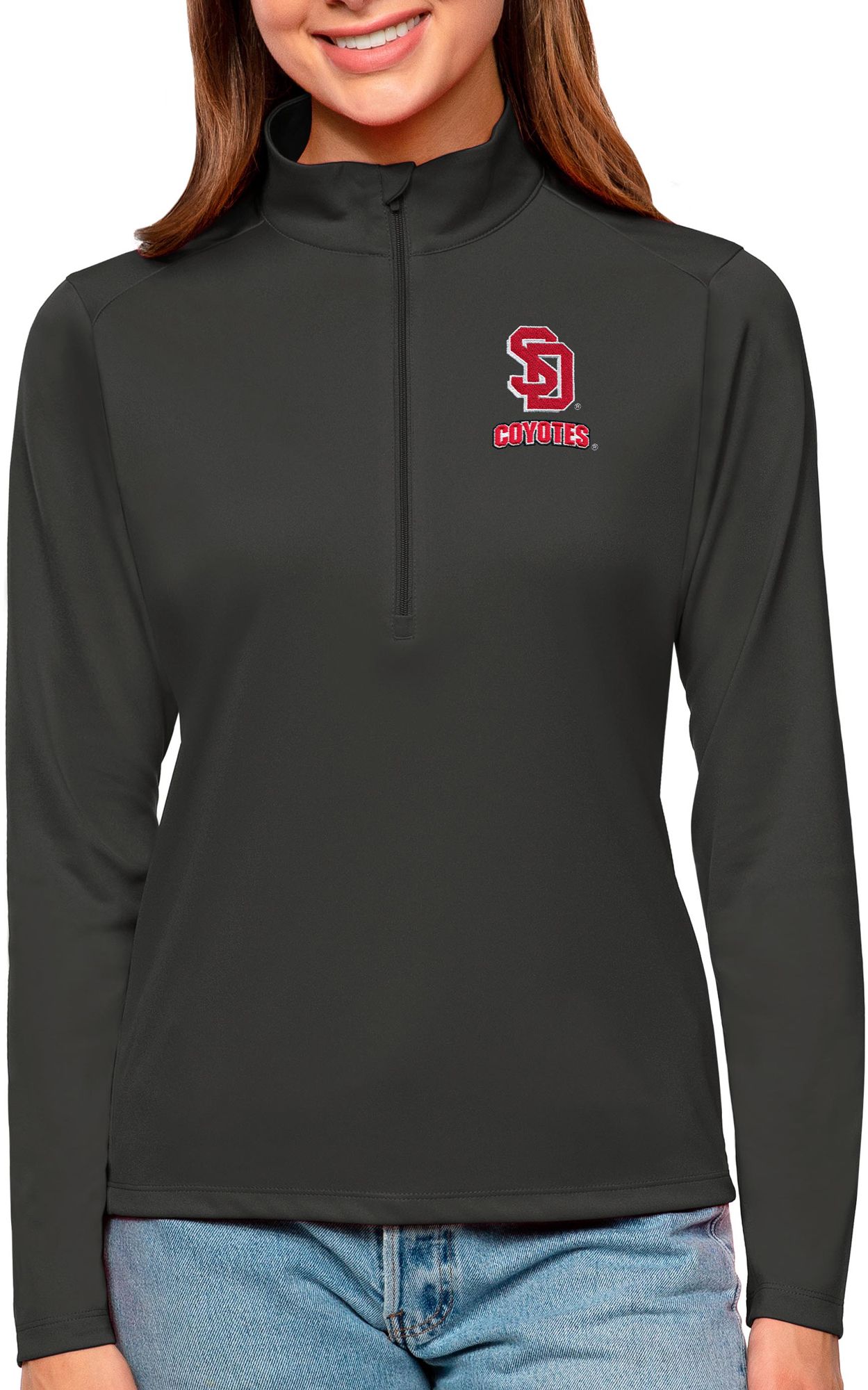 Antigua Women's South Dakota Coyotes Smoke Tribute Quarter-Zip Shirt