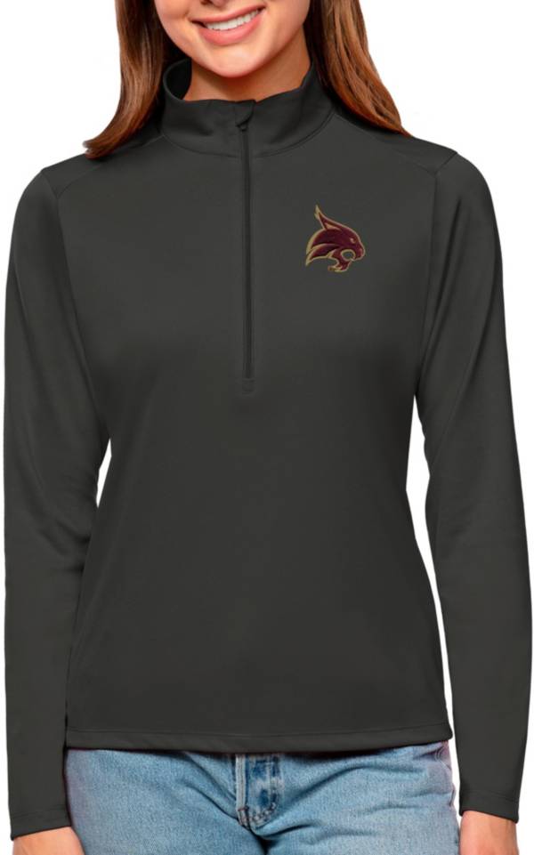Antigua Women's Texas State Bobcats Grey Tribute Quarter-Zip Pullover product image