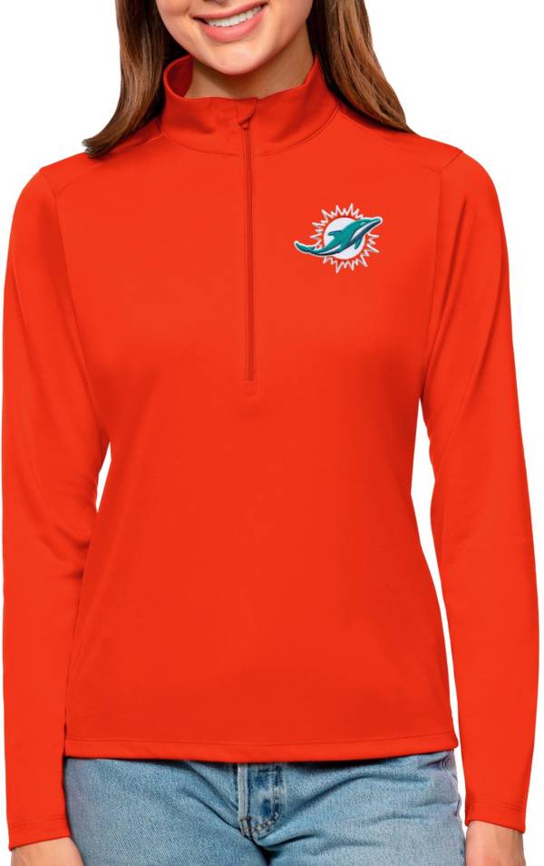 Antigua Women's Miami Dolphins Fortune Quarter-Zip Oatmeal Pullover