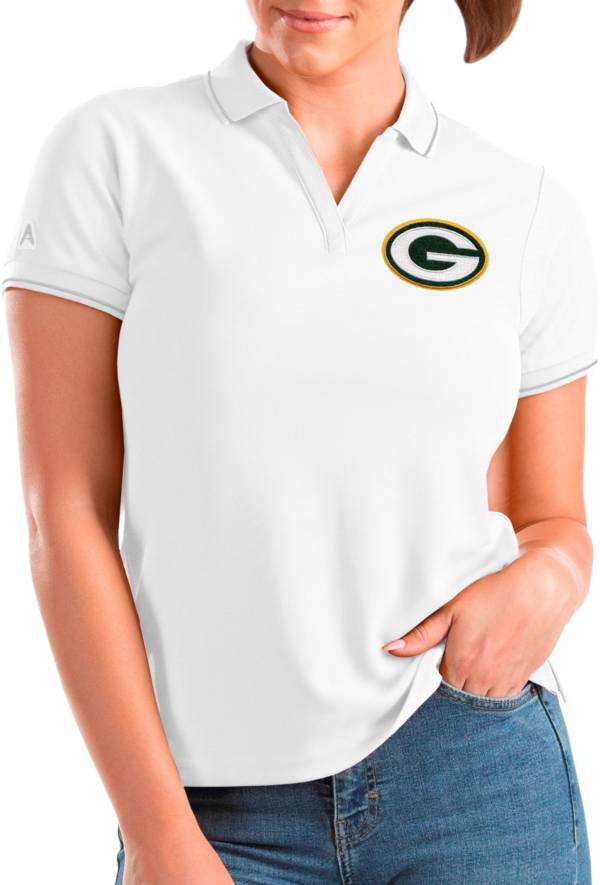 Antigua Women's Green Bay Packers Affluent White/Silver Polo product image