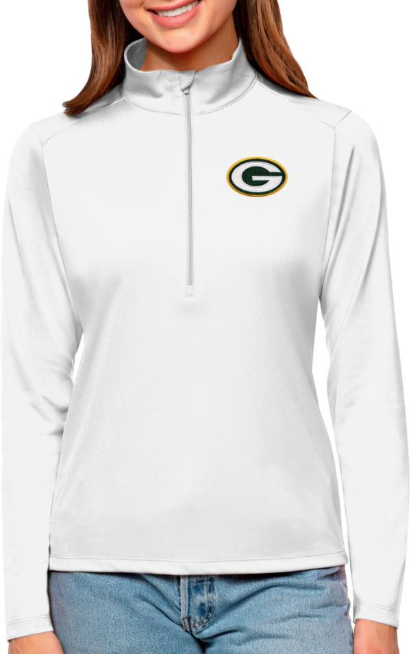 Antigua Women's Green Bay Packers Tribute White Quarter-Zip Pullover