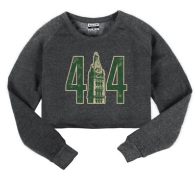 sorry, Where I'm From Women's MKE 414 Skyline Charcoal Fleece Cropped Crewneck Sweatshirt is currently out of stock