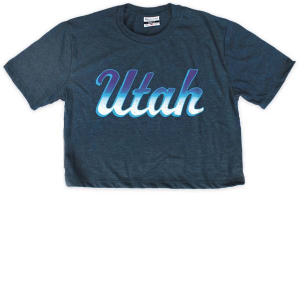 Where I'm From Women's Utah State Script Navy Crop Top T-Shirt product image