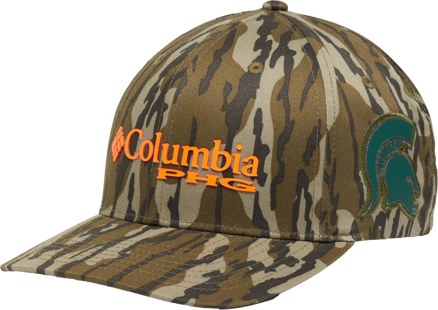 Men s Columbia Mossy Oak Camo Michigan State Spartans Bottomland Flex Hat Size Small Medium