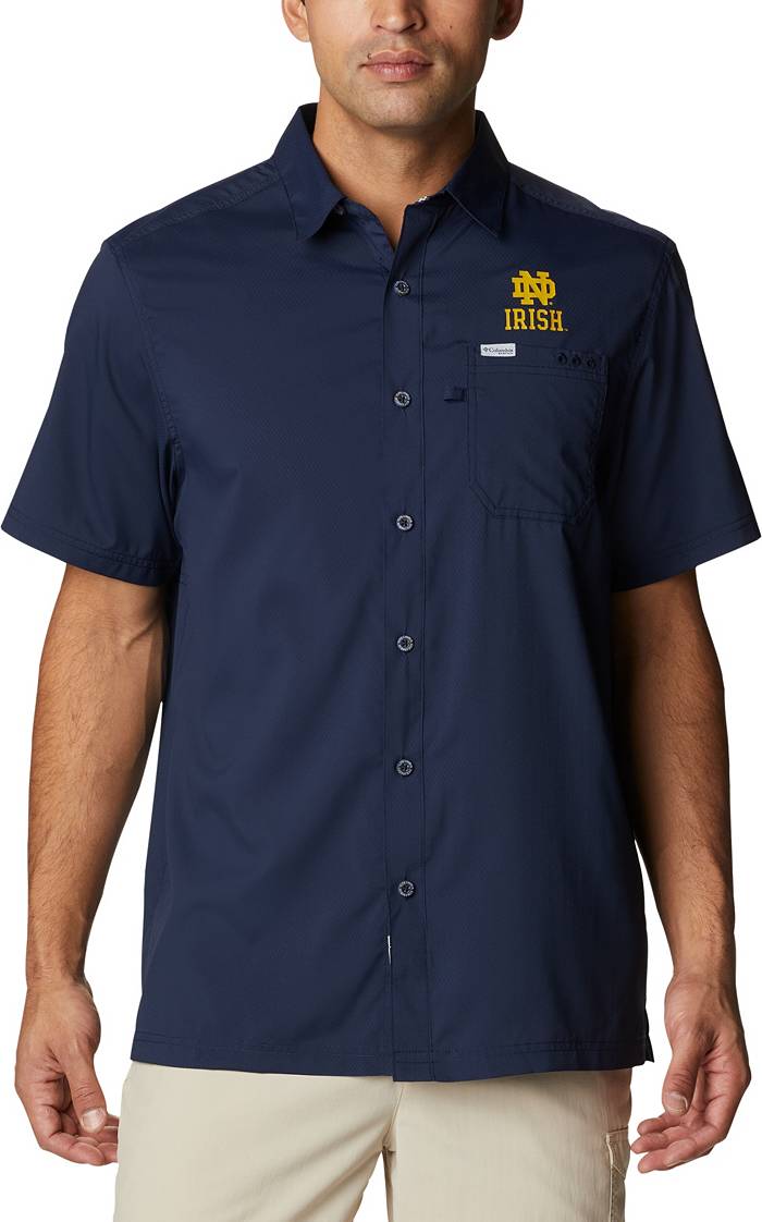 Men's Columbia Navy Notre Dame Fighting Irish Super Slack Tide Omni-Shade  Button-Up Shirt