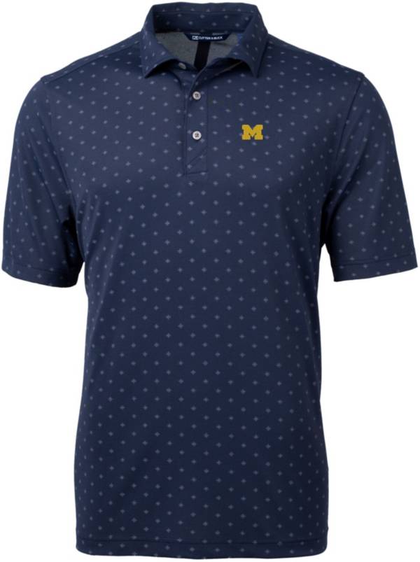Cutter & Buck Men's Michigan Wolverines Navy Blue Virtue Eco Pique Tile Polo product image