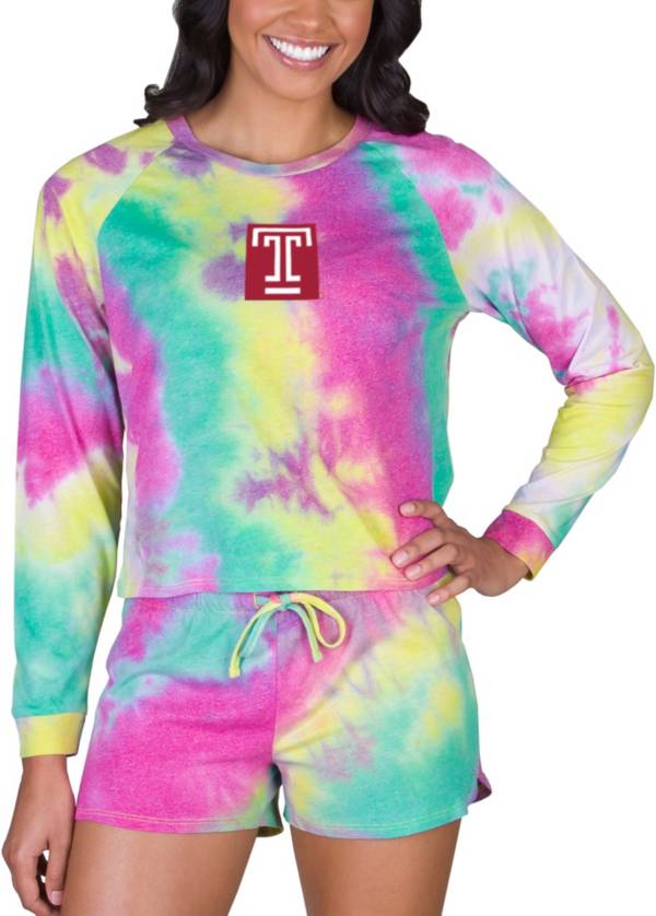 Concepts Sport Women's Temple Owls Tie-Dye Velodrome Long Sleeve T-Shirt and Short Set product image