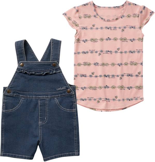 Carhartt Infant Girls' Short Sleeve Daisy Chain Print T-Shirt & Denim Shortall Set product image