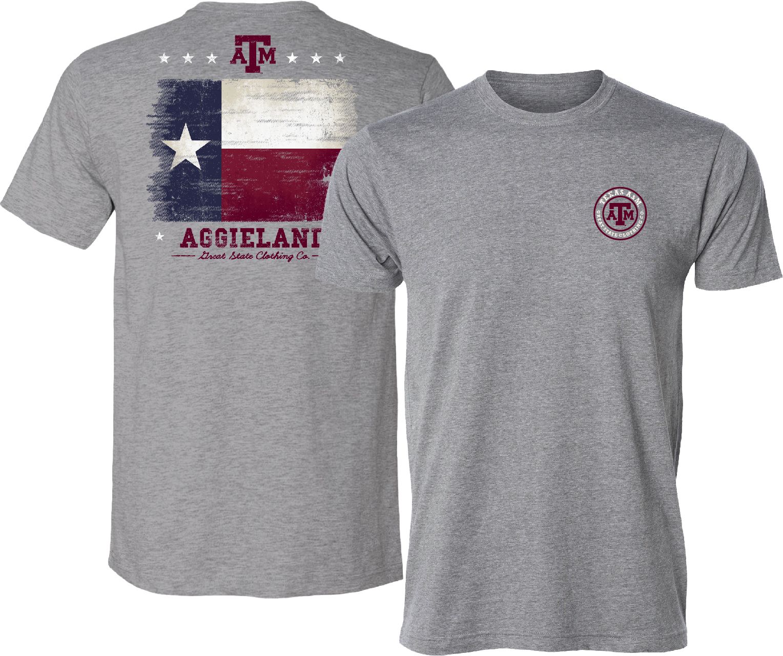 Great State Clothing Men's Texas A&M Aggies Grey Washed Flag T-Shirt