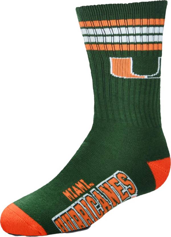 For Bare Feet Youth Miami Hurricanes 4-Stripe Deuce Socks product image
