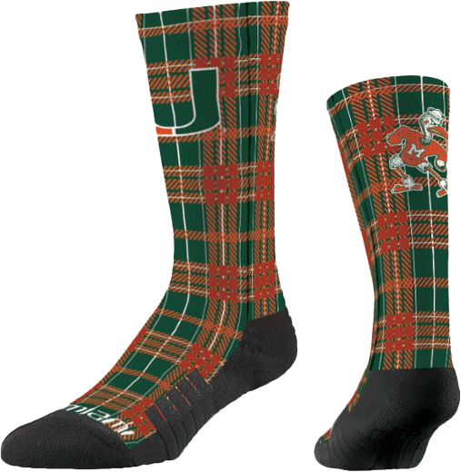 Strideline Miami Hurricanes Plaid Crew Socks