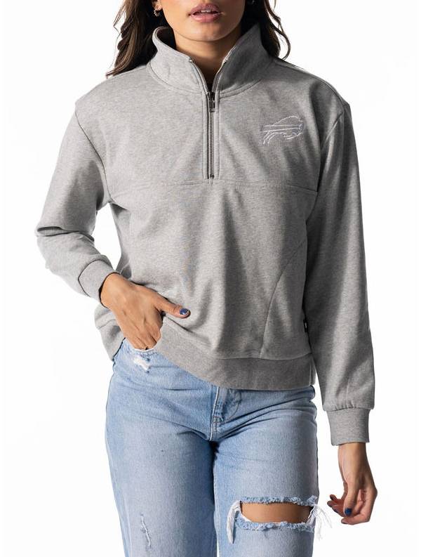 The Wild Collective Women's Buffalo Bills Backhit Grey Quarter-Zip Pullover T-Shirt product image