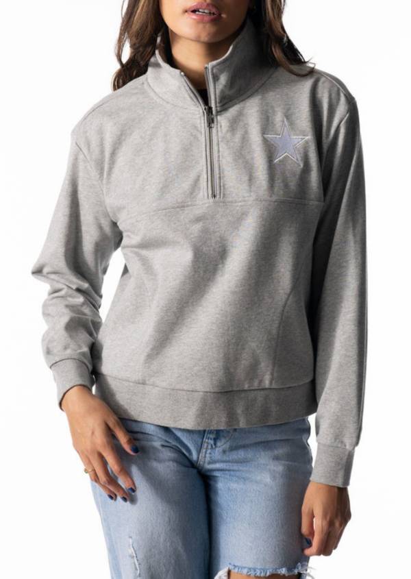 The Wild Collective Women's Dallas Cowboys Backhit Grey Quarter-Zip Pullover T-Shirt product image