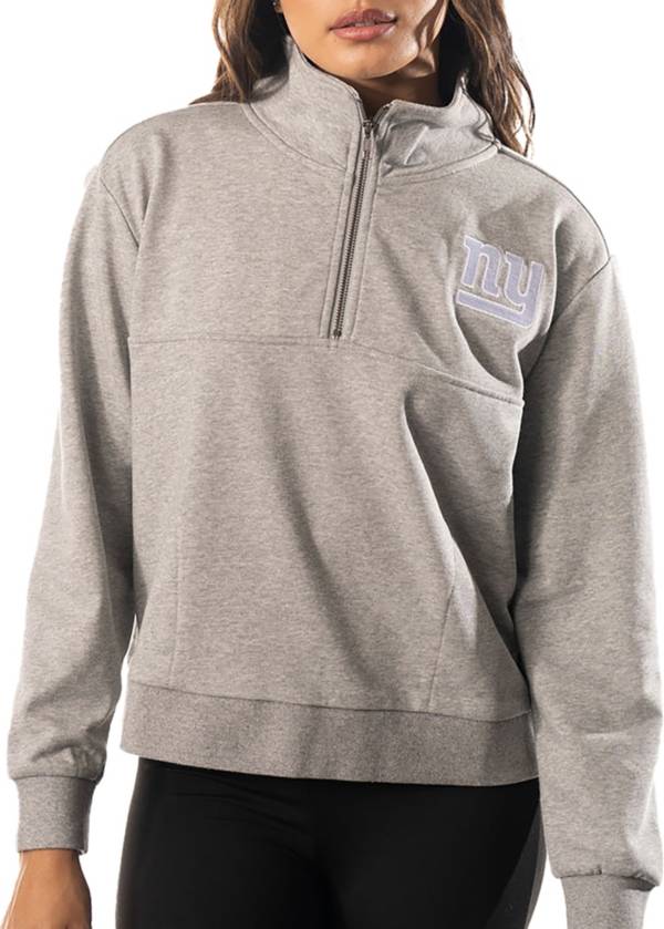 The Wild Collective Women's New York Giants Backhit Grey Quarter-Zip Pullover T-Shirt product image