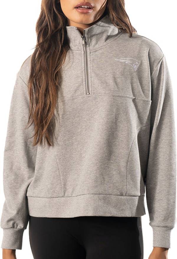 The Wild Collective Women's New England Patriots Backhit Grey Quarter-Zip Pullover T-Shirt product image