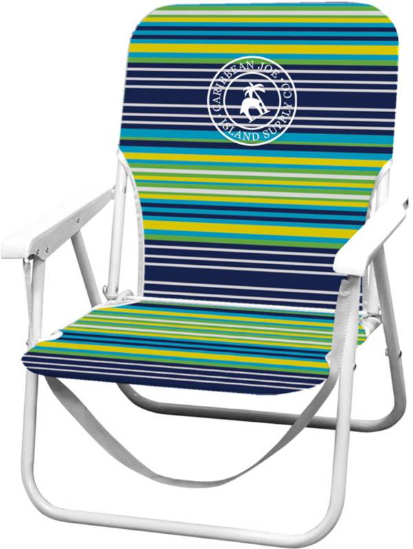 CARIBBEAN JOE Folding Beach Chair, Blue Lime Stripe, Steel Frame