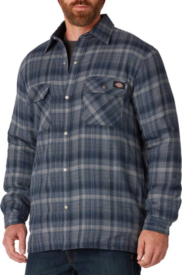 Dickies Men's Sherpa Lined Flannel Shirt Jacket with Hydroshield Ink Navy  Plaid 2X