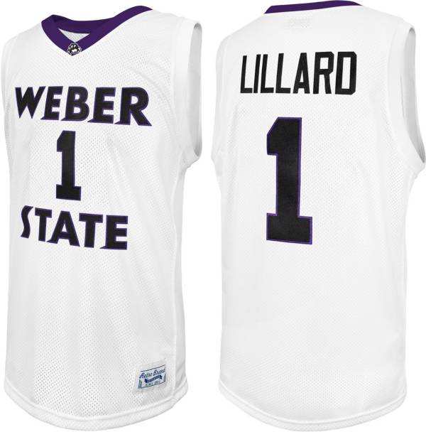 Original Retro Brand Men s Weber State Wildcats White Damian Lillard Replica Basketball Jersey