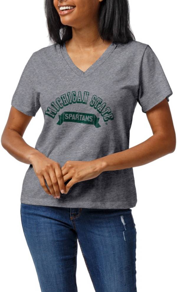 League-Legacy Women's Michigan State Spartans Grey Intramural Boyfriend V-Neck T-Shirt product image