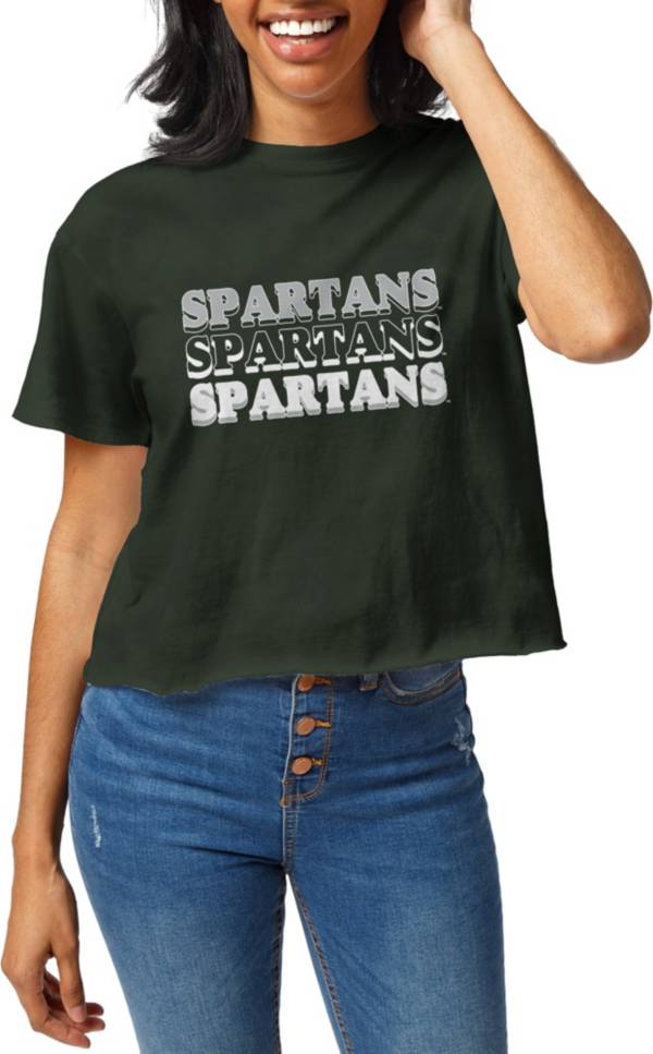 League-Legacy Women's Michigan State Spartans Green Clothesline Cotton Crop T-Shirt product image