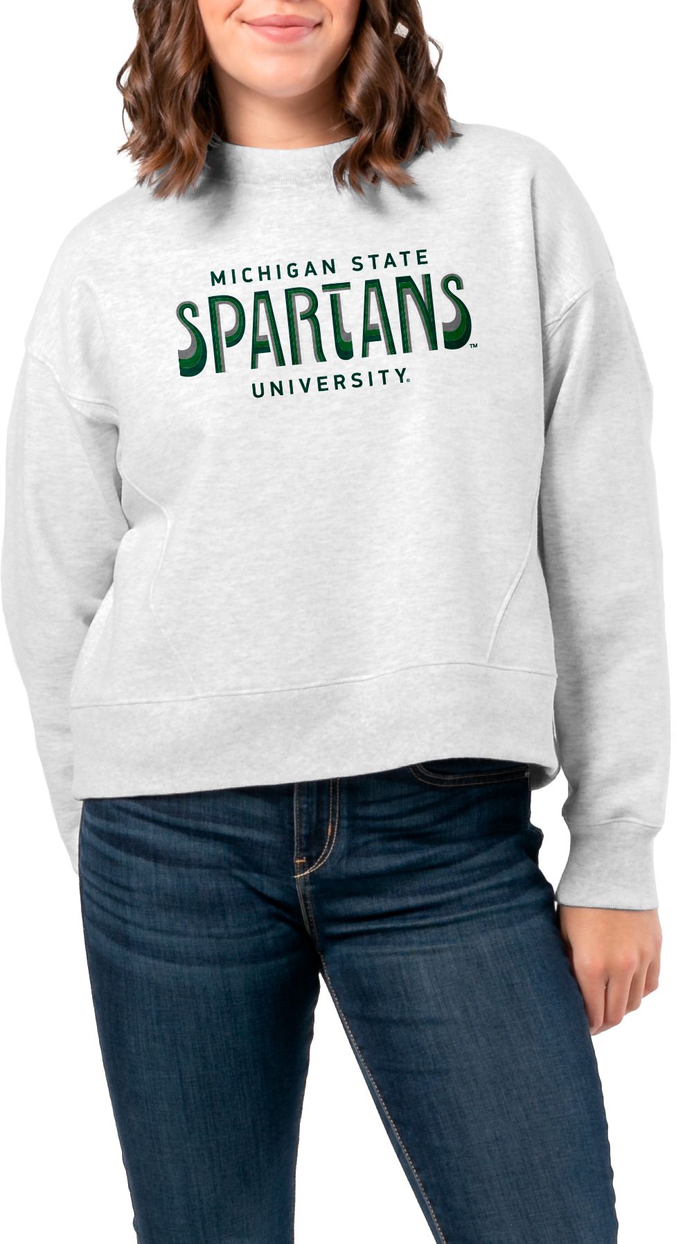 League-Legacy Women's Michigan State Spartans Ash Boxy Crew Neck Sweatshirt