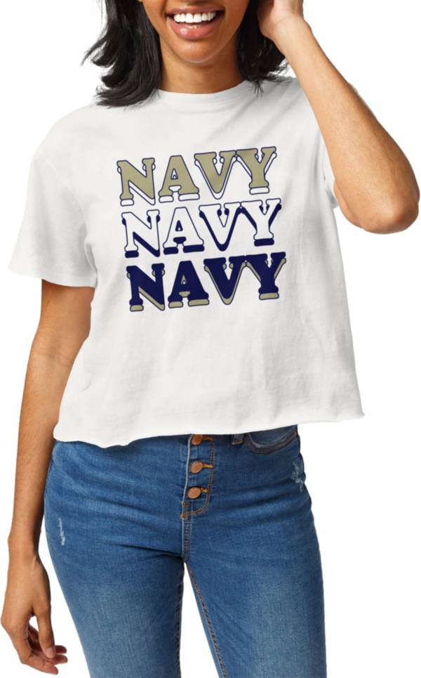 League-Legacy Women's Navy Midshipmen White Clothesline Cotton Crop T-Shirt product image