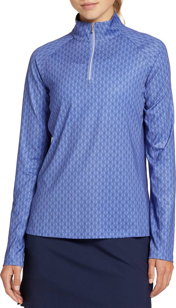 Lady Hagen Women's Printed UV Long Sleeve Golf 1/4 Zip, Medium, Argyle Geo Periwinkle Blue