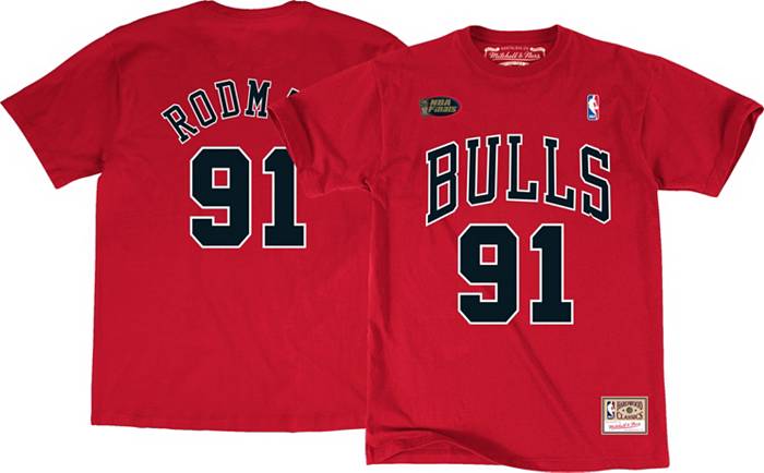 Mitchell & Ness Men's Chicago Bulls Dennis Rodman #91 Red T-Shirt