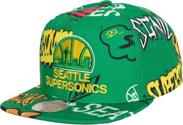 Mitchell & Ness Men's Seattle Supersonics Slap Sticker Green Snapback Adjustable Hat product image